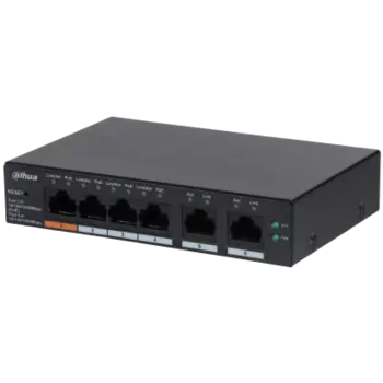 Коммутатор Dahua CS4006-4GT-60, управляемый, кол-во портов: 4x1 Гбит/с, кол-во SFP/uplink: RJ-45 2x1 Гбит/с, PoE: 4x60 Вт (макс. 60 Вт) (DH-CS4006-4GT-60)