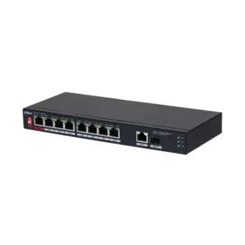 Коммутатор Dahua DH-PFS3110-8ET1GT1GF-96, кол-во портов: 8x100 Мбит/с, кол-во SFP/uplink: combo RJ-45/SFP 2x1 Гбит/с, PoE: 8x30 Вт (макс. 90 Вт)