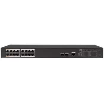 Коммутатор Dahua DH-PFS4218-16GT-190, управляемый, кол-во портов: 16x1 Гбит/с, SFP 2x1 Гбит/с, установка в стойку, PoE: 14x30Вт (макс. 190Вт) (DH-PFS4218-16GT-190)