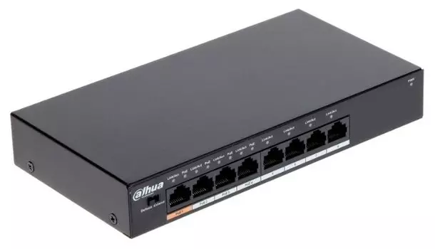 Коммутатор Dahua PFS3008-8ET-60, кол-во портов: 8x100 Мбит/с, PoE: 4x30 Вт (макс. 60 Вт) (DH-PFS3008-8ET-60)