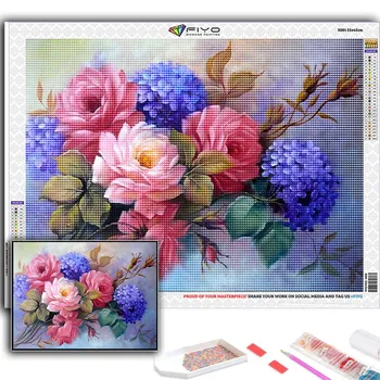 5D DIY Алмазная картина Вышивка крестиком Цветы Алмазная вышивка Мозаика Стена Искусство Домашнее украшение Full Round 20X30CM