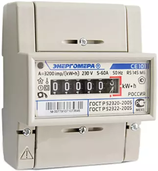 Счетчик электроэнергии Энергомера 101001003007791 CE101 R5 145 M6 однофазный однотарифный, 5(60), кл.точ. 1.0, D, ЭМОУ