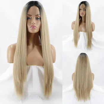 MERISIHAIR Средняя часть Ombre оранжевый длинный прямой синтетический парик черный блондин розовый 30 дюймов термостойкий натуральный парик для косплея 30inches&China