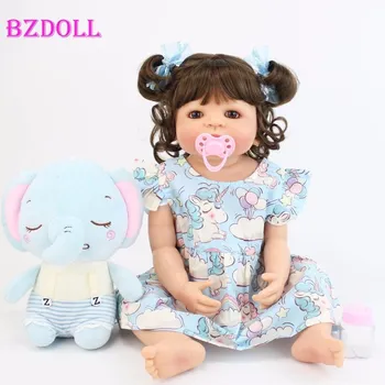 BZDOLL 55 см силиконовая кукла реборн всего тела 22 дюйма реалистичная Bebe новорожденная принцесса для девочек прекрасная игрушка для купания прекрасный подарок на день рождения Brown eyes, 55cm коричневый