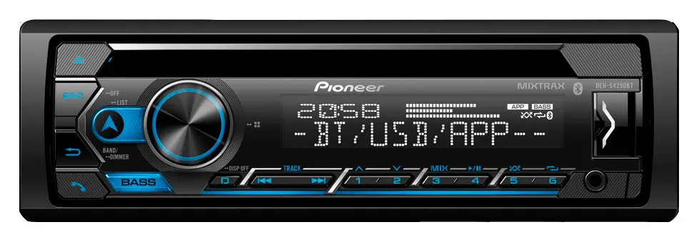Автомагнитола Pioneer, 1 DIN, 4x4x50Вт, Bluetooth, черный (DEH-S4250BT)