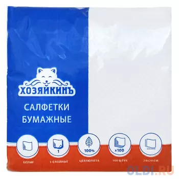 Салфетки бумажные ХОЗЯЙКИНЪ HZN-10010 100 шт 1-слойные