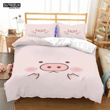 Мультяшный милый поросенок пододеяльник комплект постельного белья Kawaii Animal комплект постельного белья King Microfiber Farmhouse Wildlife Theme одеяло чехол наволочка EU single(135x200cm)