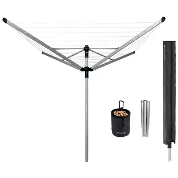 Сушилка для белья напольная Brabantia Lift-O-Matic Advance 60 м 1970х3120х3120 мм с чехлом мешком прищепками серая металлик