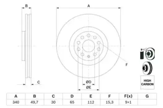 Тормозной диск BOSCH 0986479C90 вентилируемый передняя ось