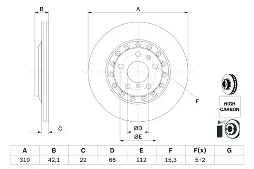 Тормозной диск BOSCH 0 986 479 062 вентилируемый задняя ось