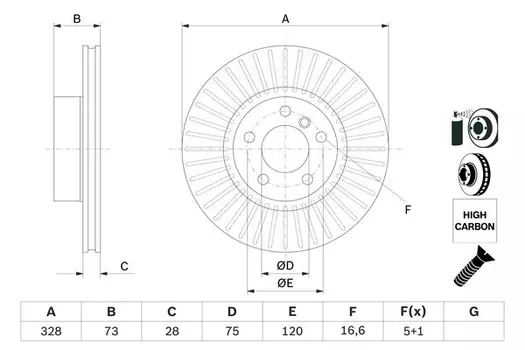Тормозной диск BOSCH 0 986 479 771 вентилируемый передняя ось