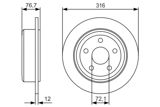 Тормозной диск BOSCH 0 986 479 R08 полный задняя ось