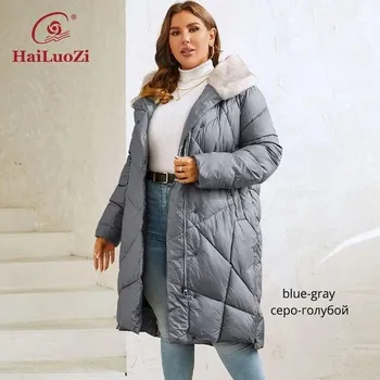 HaiLuoZi 2023 новые женские зимние куртки больших размеров длинные теплые парки элегантные с меховым капюшоном высококачественные стеганые пальто женские 1131 1XL чёрный
