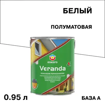 Краска фасадная по дереву Eskaro Veranda масляно-акриловая база A белая 0,95 л