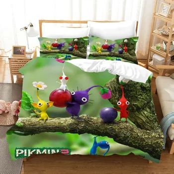 3D Постельное белье Pikmin Комплекты Пододеяльник Комплект с наволочкой Полуторный Двуспальный Квинсайз Кингсайз Постельные принадлежности Пододеяльник 70x133cm 2pcs