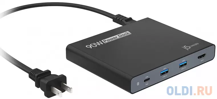 USB-C™ док-станция j5create со встроенным блоком питания 90 Вт.