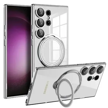 Противоударный чехол для Samsung Galaxy S24 S23 Ultra Plus Note 20 FE A54 A34 A14 5G Magsafe с прозрачным кольцом и магнитной крышкой для беспроводной зарядки Samsung S24 Ultra розового золота