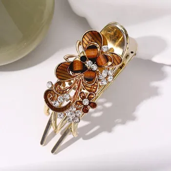 Crystal Rhinestone Hair Claw Butterfly Barrettes Hairpin Retro Crystal Flower Hair Clips Claw Women Headwear For Women Girls красный