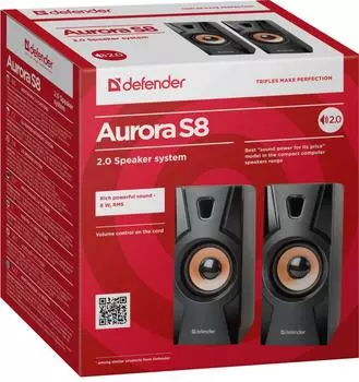 Defender Акустическая 2.0 система Aurora S8 черный, 8 Вт, питание от USB Defender Aurora S8 (65408)