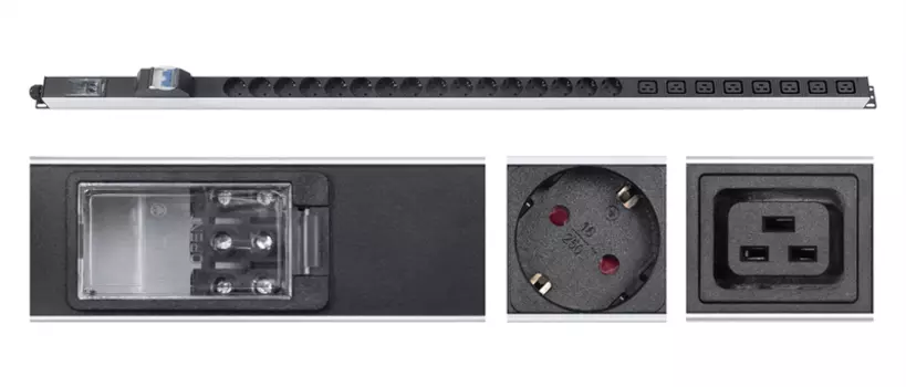 Cabeus PDU-32-16S-8C19-B-T Блок розеток для 19" шкафов, вертикальный, 16 розеток Schuko, 8 розеток IEC 320 C19, 32А, автомат защиты, алюминиевый корпус, клеммная колодка (PDU-32-16S-8C19-B-T)
