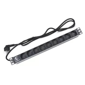 Cabeus PDU-9P-2EU Блок евророзеток для 19" шкафов, горизонтальный, 9 розеток, 16 A, без выключателя, шнур 2м, алюминиевый корпус, немецкий стандарт (PDU-9P-2EU)
