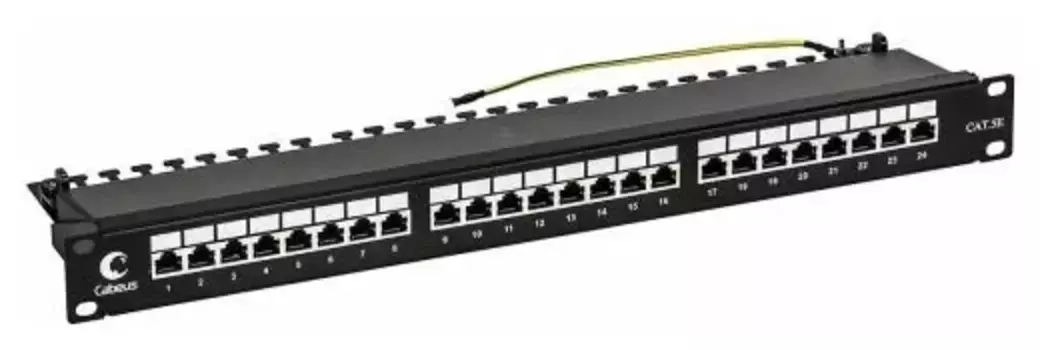 Cabeus PL-24-Cat.5e-SH-Dual IDC Патч-панель 19"(1U), 24 порта RJ-45 полностью экранированная, категория 5e, Dual IDC (PL-24-Cat.5e-SH-Dual)