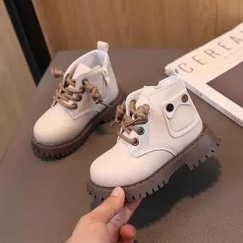 Children s Fashion Front Lace Up Soft Sole Anti Slip Warm Snow Boots Girls Plush Casual Cotton Shoes 30 чёрный