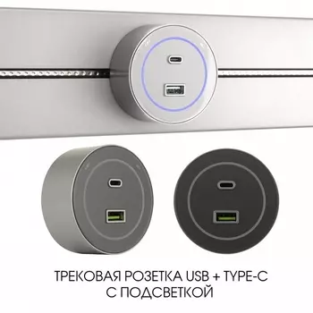Трековая розетка USB Type A+С 3.1A 250V с подсветкой (серебро) Arte Milano Am-track-sockets-39 399732TS/USB-Type-C Silver