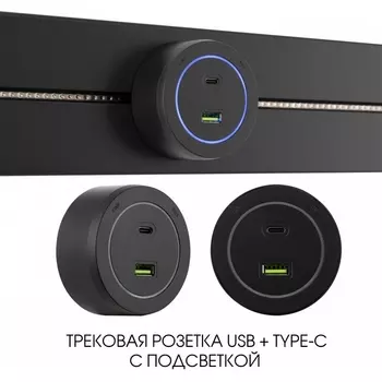 Трековая розетка USB+Type-C с подсветкой Arte Milano Am-track-sockets-39 399731TS/USB-Type-C Black