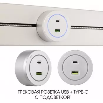 Трековая розетка USB+Type-C с подсветкой Arte Milano Am-track-sockets-39 399731TS/USB-Type-C Silver