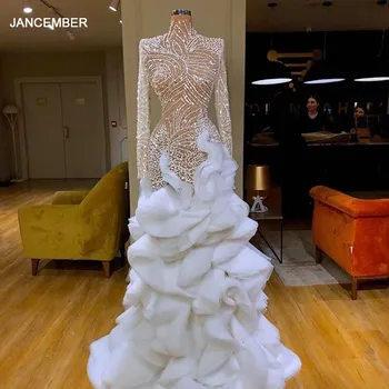 J67115 Белое платье знаменитости Jancember 2020, расшитое блестками трапециевидной формы, с бисером, на шнуровке, с высоким воротом, многоуровневое новое валютноеinaa платья вечерные