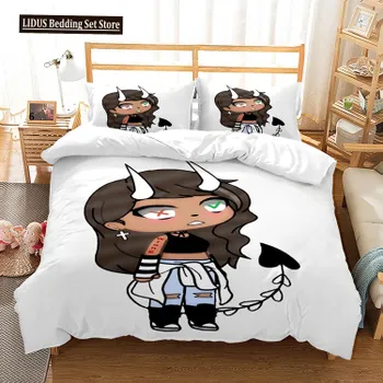 3D-печатный новый комплект постельного белья Gacha Life, наволочка, пододеяльник, 3 шт., двуспальная кровать, двуспальная кровать, двуспальная кровать, кровать размера «king-size», постельное белье для взрослых мальчиков, пододеяльник EU single(135x200cm)