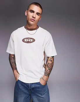 Футболка свободного кроя ASOS DESIGN со вставками и текстовой графикой из кремового пике
