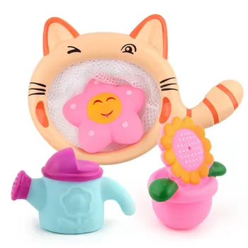 Children S Water Bath Toy Baby Kitten Fishing Net Cartoon Animal Set Bb Pinch Sound, Water Spray Model
