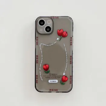 Боковая волна точечная линия тюльпаны для iPhone 14 13 12 11 Pro MAX XR X SE XS цветочный чехол для iPhone 7 8 Plus силиконовый прозрачный чехол iPhone XS Max