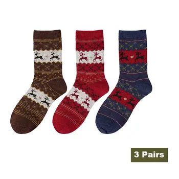 3Pairs Winter Warm Socks Women Soft Female Non Grip Floor Slippers Short Sock Comfortable Deer Christmas Gift One Size