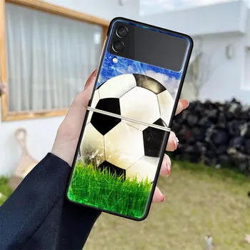 Роскошный чехол для Samsung Galaxy Z Flip 4 3 5G, черные жесткие чехлы для телефонов из ПК, модная задняя крышка ZFlip Funda I Love Football Shell Capa Samsung Z Flip 5G