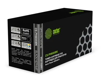 Картридж лазерный Cactus CS-PH6000BK (106R01634), черный, 2000 страниц, совместимый для Xerox Phaser 6000/6000B/6010/6010N, WorkCentre 6015/6015B/6015N/6015NI
