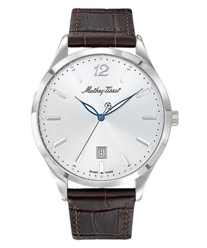 Мужские кварцевые часы Mathey-Tissot Urban с кожаным ремешком и серебристым циферблатом H411AS серебряный