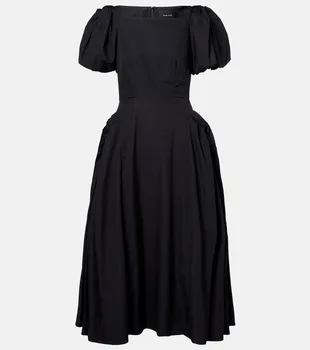 Хлопковое платье миди с буфами из поплина Simone Rocha, черный