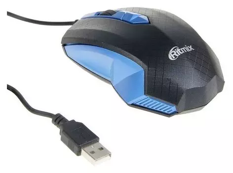 Мышь Ritmix Rom-202, проводная, оптическая, 1000 Dpi, Usb, синяя