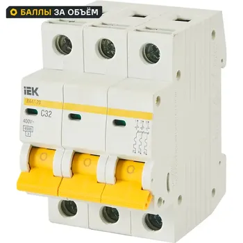 Автоматический выключатель IEK ВА47-29 3P C32 А 4.5 кА