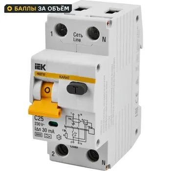 Дифференциальный автомат IEK АВДТ 32 2P C25 А 30 мА 6 кА AC MAD22-5-025-C-30