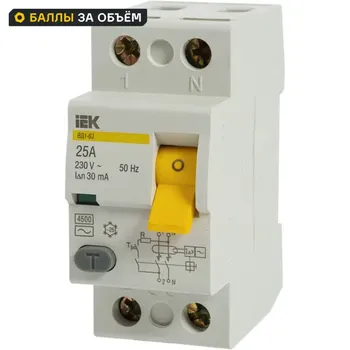 УЗО IEK ВД1-63 2P 25 A 30 мА 4.5 кА AС