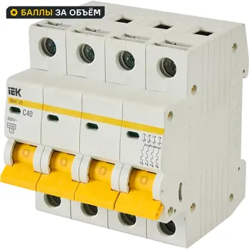 Автоматический выключатель IEK ВА47-29 4P C40 А 4.5 кА