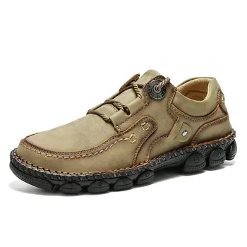 Мужские мокасины ручной работы Size38-48, нескользящая повседневная кожаная обувь на мягкой подошве с резиновой подошвой 38 чёрный