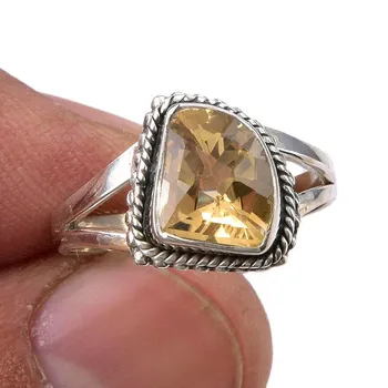 Кольцо из серебра 925 пробы с натуральным цитрином, размер 7 E6E05