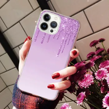 Phone Cases For iPhone 14 12 11 13 Pro Max Case Silicone Funda on iPhone 13Mini X XS Max XR 8 7 14 Plus Dripping Glitter Pink iPhone 7 8 SE