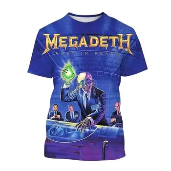 Модные рубашки Megadeth с принтом 3DT, летние мужские и женские футболки в стиле поп в стиле хип-хоп, свободный пуловер с короткими рукавами для мальчиков, винтажная футболка S белый