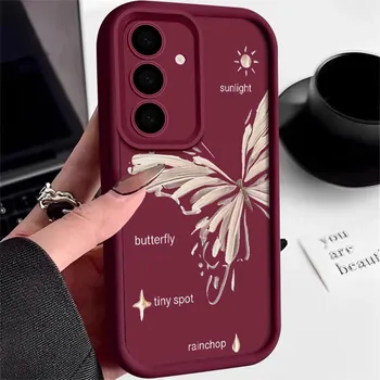 Ударопрочный чехол с принтом бабочки для телефона Samsung S25 Ultra S24 FE S23 S22 Plus S21 S20 FE A55 A54 A34 Роскошный мягкий силиконовый чехол Samsung S24 чёрный